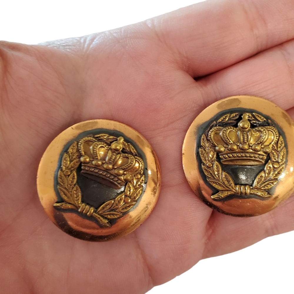 Unique Copper and Brass Military Shield Style Clip on Earrings